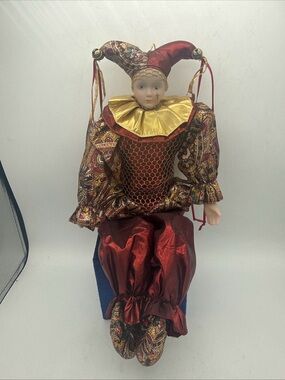 Handcrafted Red and Gold Jester Doll - Home Accent